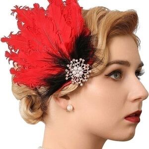 1920s Flapper Headpiece Feather Hair Clip Crystal Gatsby Headband Prom Party Hea